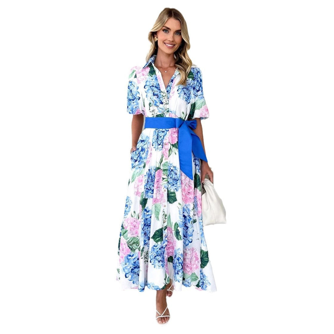 Damen Maxi-Kleid mit Bundfalten und Taillengürtel Drune