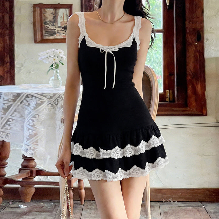 Damen Verspieltes Babydoll-Kleid mit Spitzenrand und verstellbaren Trägern Drune