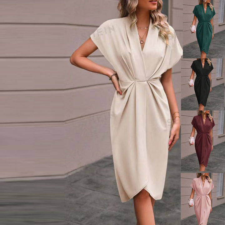 Damen Wickelkleid mit elegantem V-Ausschnitt und Drapierung Drune