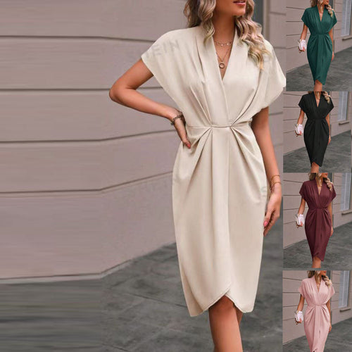 Damen Wickelkleid mit elegantem V-Ausschnitt und Drapierung Drune