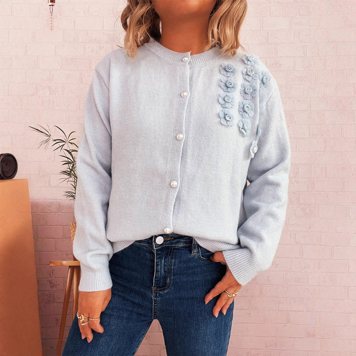 Damen Strickjacke mit floralem Design und eleganten Perlenknöpfen Drune