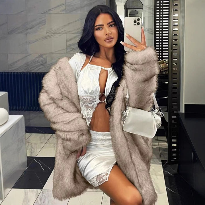 Damen kuschelige Luxusjacke mit hochwertigem Kunstfell Drune