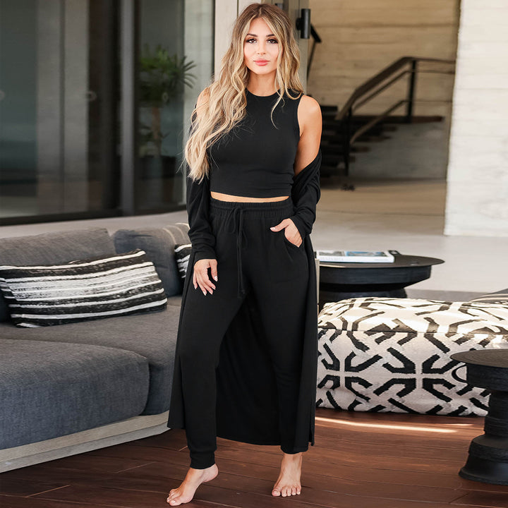 Damen Kombi-Anzug mit langem Cardigan und Crop-Top Drune