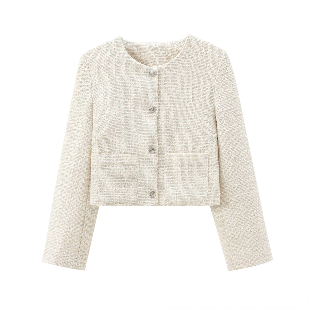 Damen Kurz Geschnittene Designer-Jacke mit Strukturiertem Stoff Drune
