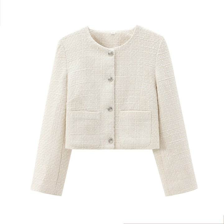 Damen Kurz Geschnittene Designer-Jacke mit Strukturiertem Stoff Drune