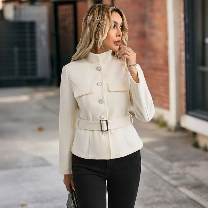 Damen elegante Blazerjacke mit Gürtel und aufgesetzten Taschen Drune