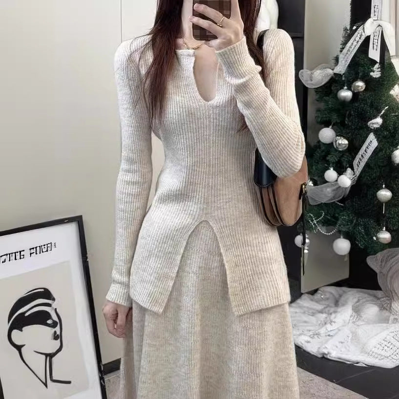 Damen Strickkleid mit elegantem Schlitz und strukturiertem Design Drune
