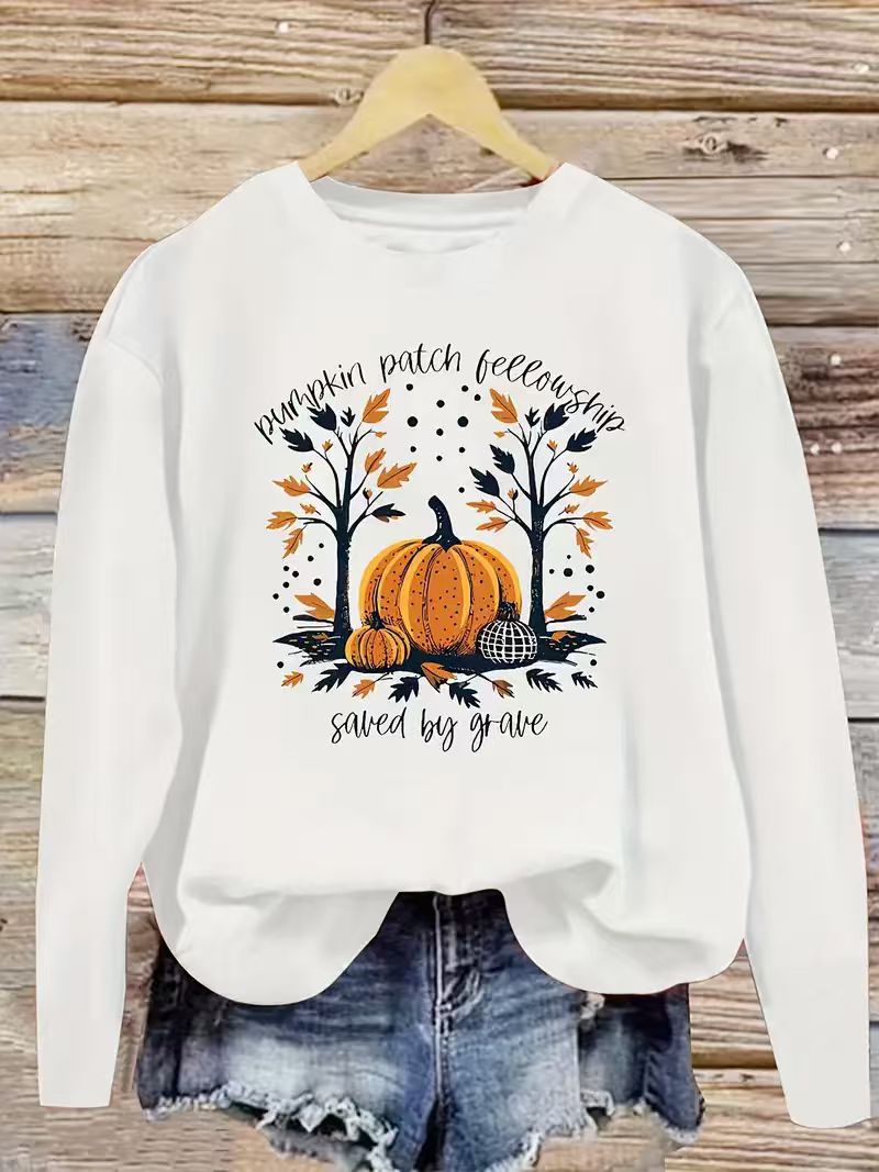 Damen Sweatshirt mit herbstlichem Kürbis-Motiv und lässigem Schnitt Drune