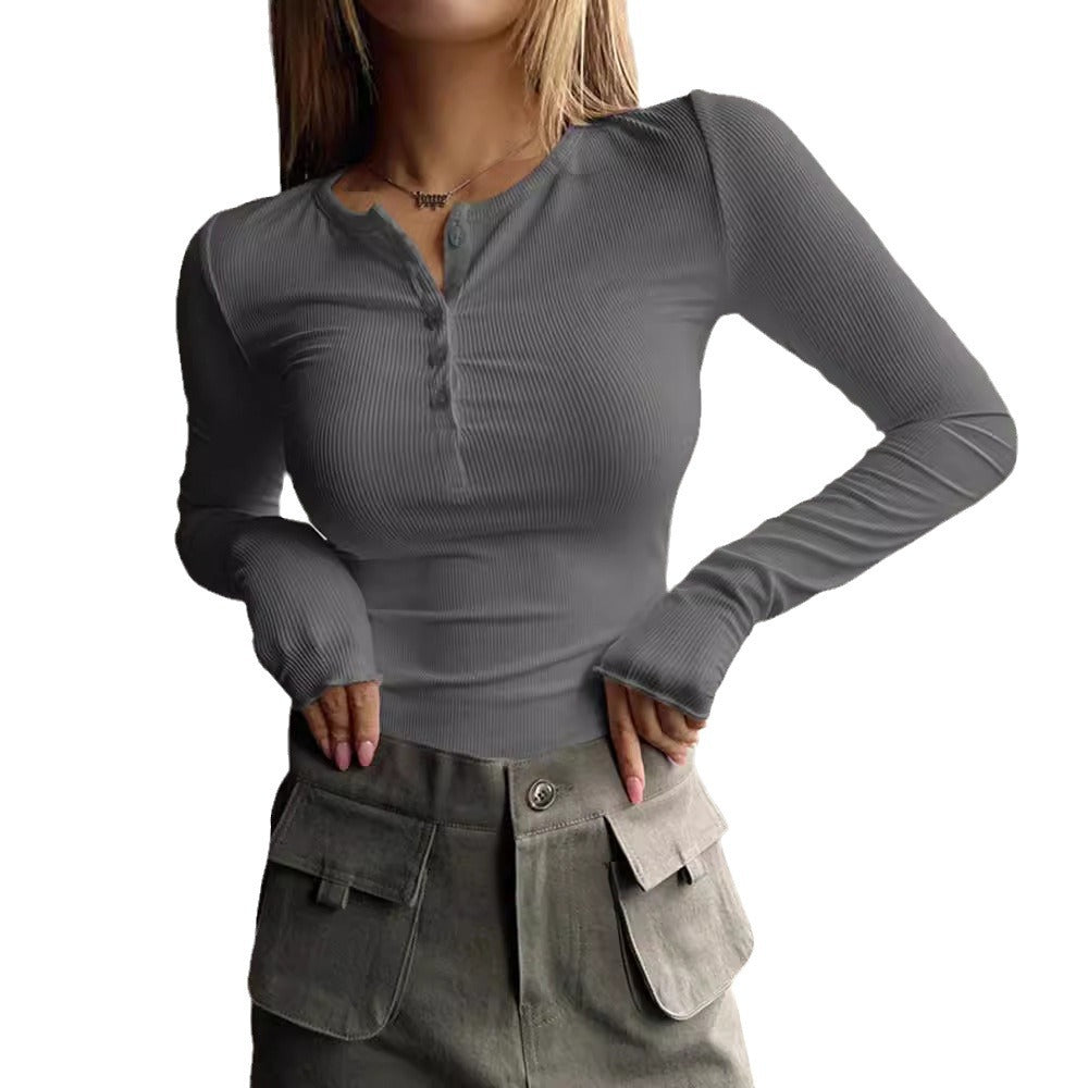 2025秋冬季跨境亚马逊wish欧美ebay女装新款纽扣罗纹修身针织杉 - Image 5
