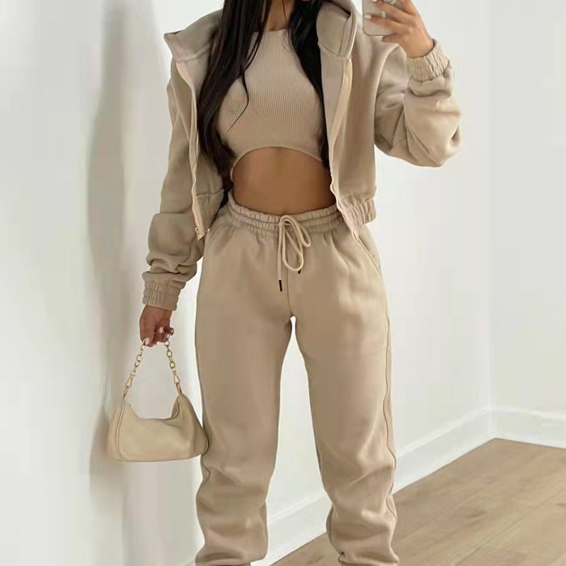 Damen Sportliches Zweiteiler-Set mit kurzem Oberteil und lässigen Jogginghosen Drune
