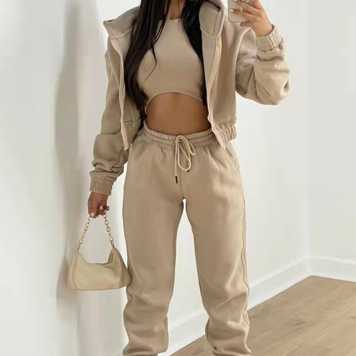 Damen Sportliches Zweiteiler-Set mit kurzem Oberteil und lässigen Jogginghosen Drune