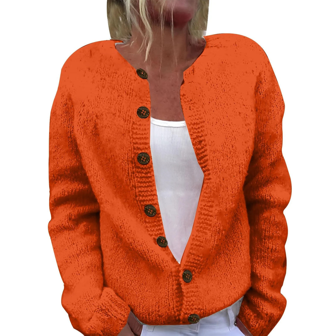 Damen nan kuscheliger Strickcardigan mit Zierholzknöpfen und Rundhalsausschnitt Drune