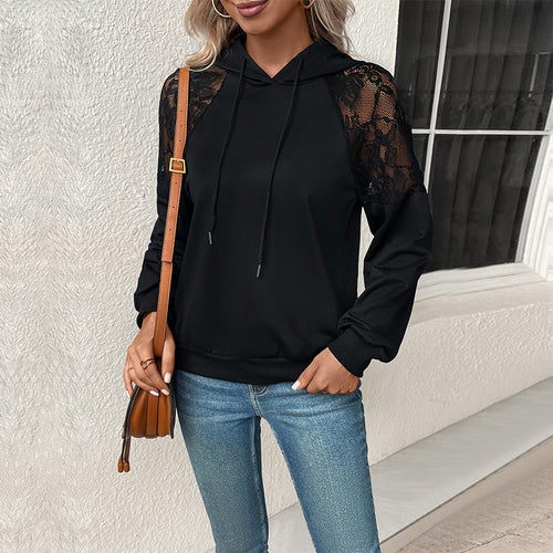 Damen Kapuzenpullover mit eleganter Spitzen-Details Drune