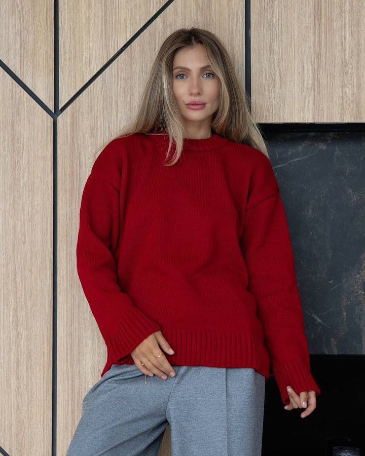 Damen Grobstrickpullover mit weitem Schnitt und Rippbündchen Drune