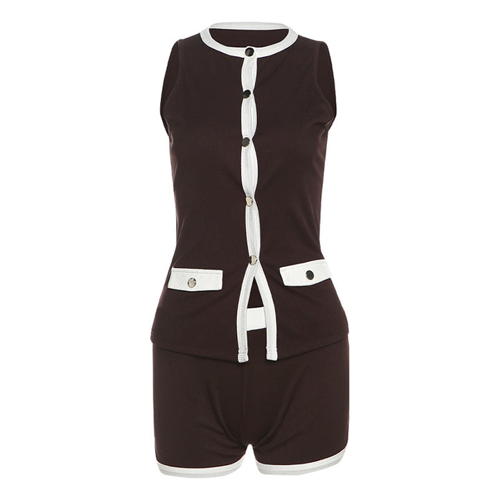 Damen Sportlicher romper mit knopfbeschlägen und Taschen Drune