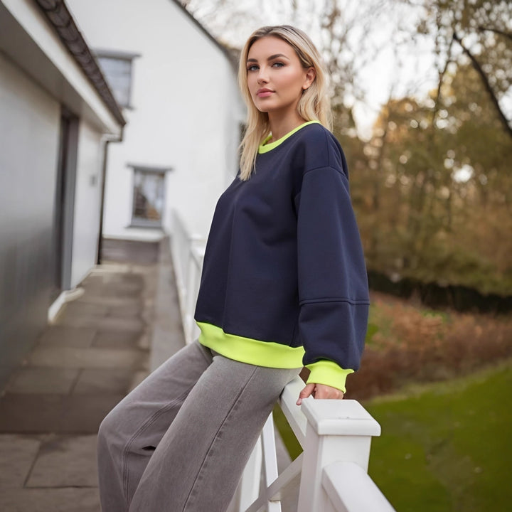 Damen lässiger Sweatshirt mit kontrastierenden Bündchen und modernem Schnitt Drune
