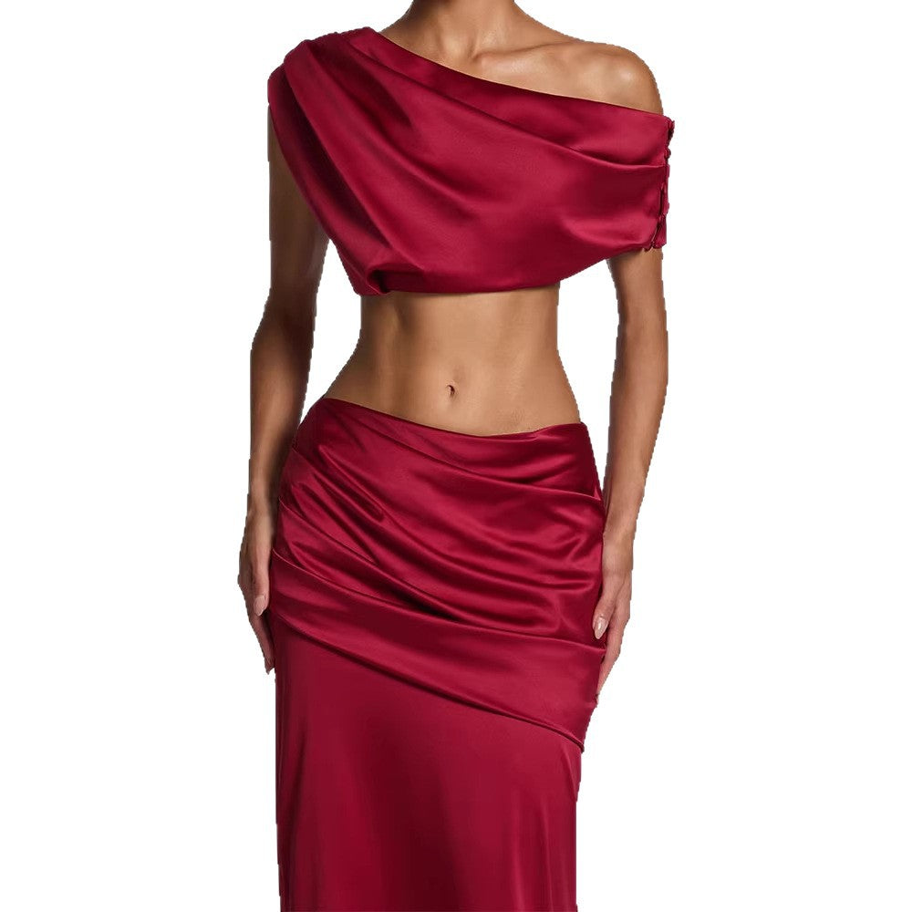 Damen Elegantes One-Shoulder Abendkleid Drune