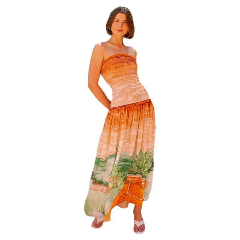 Damen Maxi-Wickelkleid mit elastischem Oberteil und fließendem Rock Drune