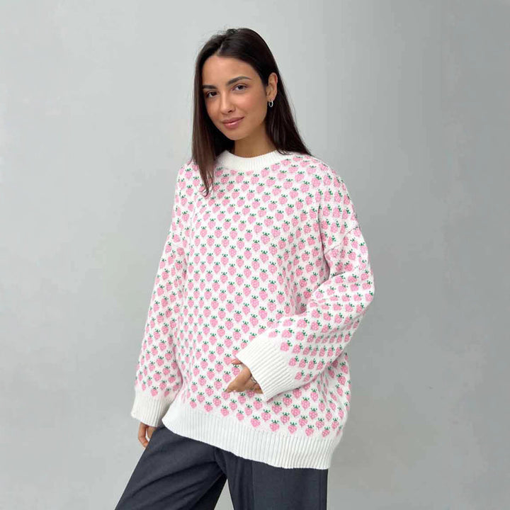 Damen Oversized Pullover mit floralem Muster und lässiger Passform Drune