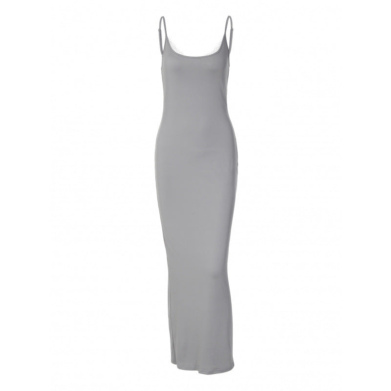 Damen Elegantes langes Kleid mit Spaghettiträgern und femininer Silhouette Drune