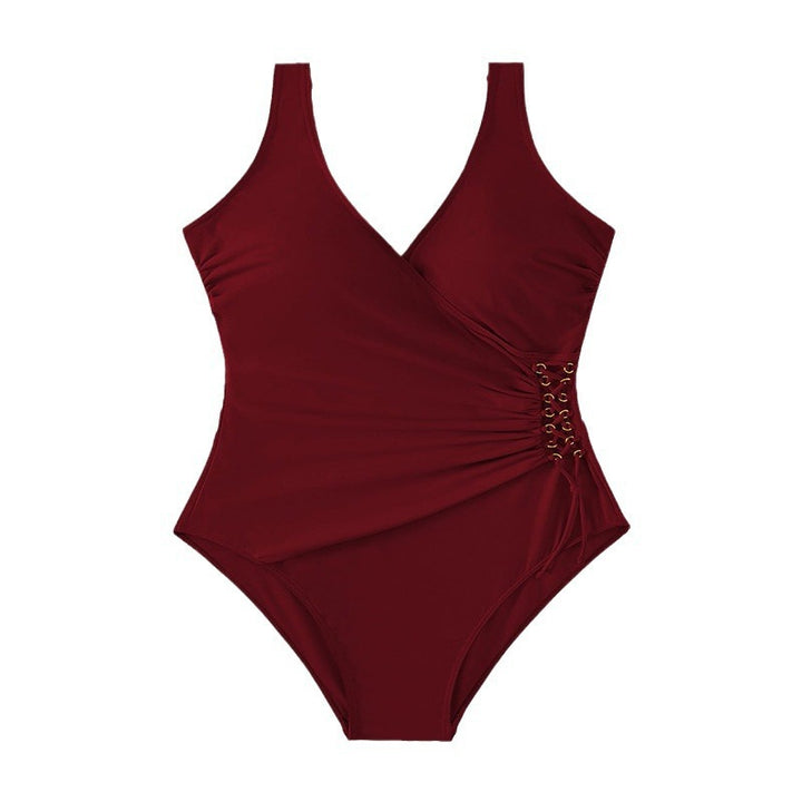 Damen eleganter Einteiler Badeanzug mit Wickeldetail Drune