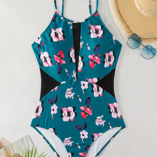 Damen Einteiliger Badeanzug mit modischem floralem Design und schickem Schwarz Drune