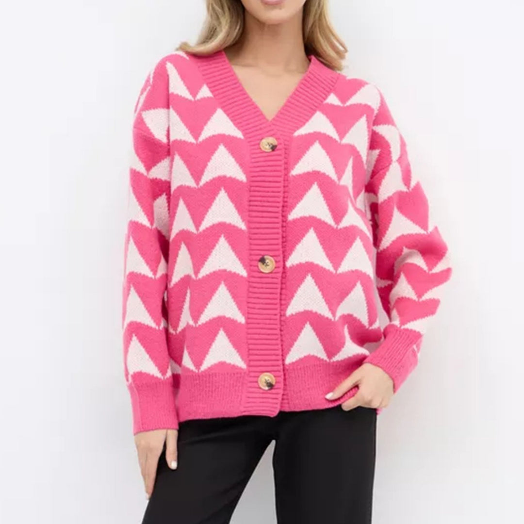 Damen Strickjacke mit geometrischem Muster und knöpfbarem Design Drune