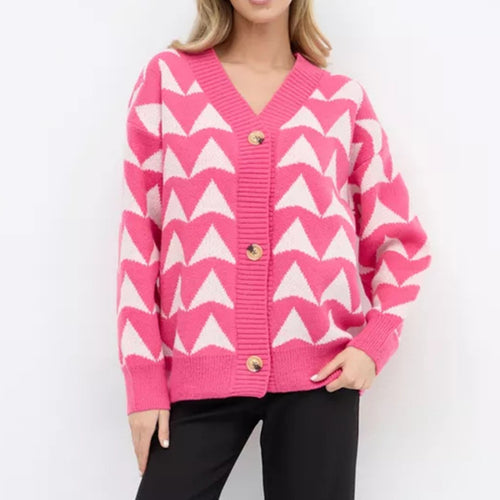 Damen Strickjacke mit geometrischem Muster und knöpfbarem Design Drune