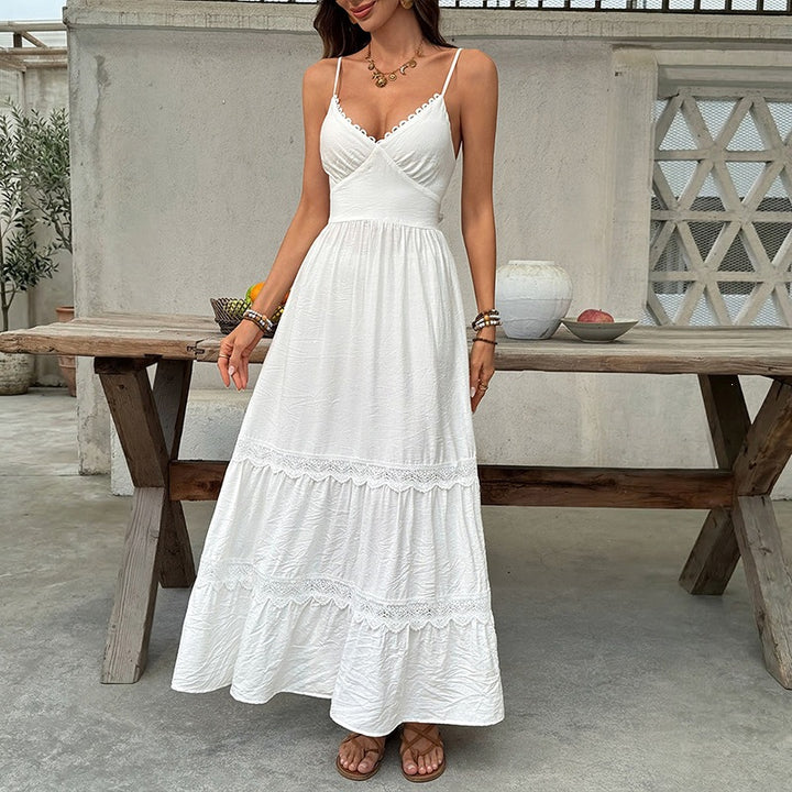 Damen Elegantes Maxikleid mit Crinkle-Beauty und Rüschendetails Drune