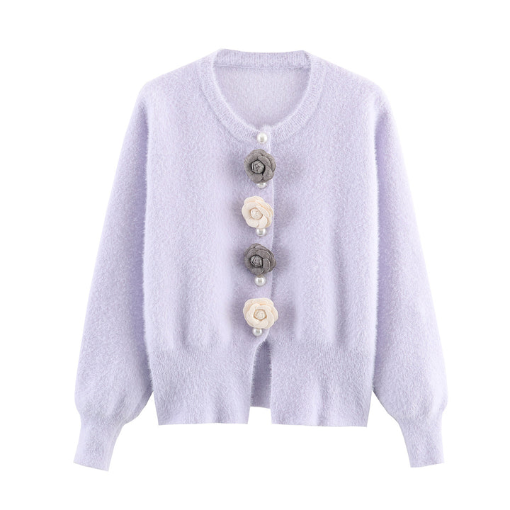 Damen filigraner Cardigan mit dekorativen Blumenapplikationen Drune