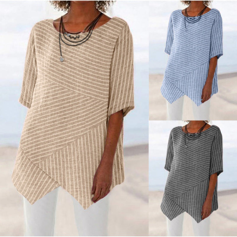 Damen asymmetrisches Strickoberteil mit dekorativem Rippmuster Drune
