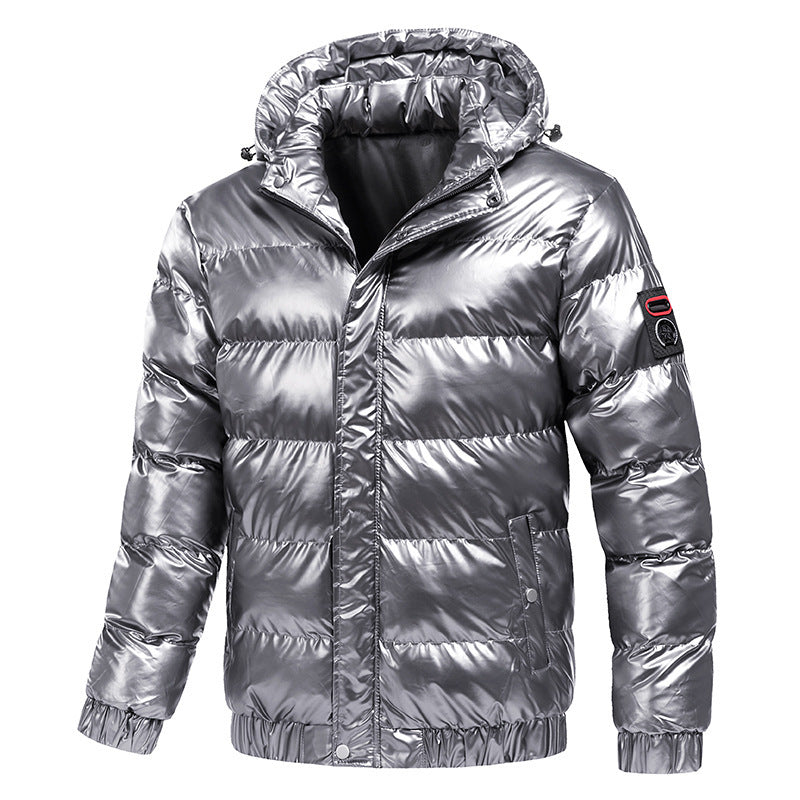 Herren glänzende Winterjacke mit isolierender Kapuze und modernen Steppdetails Drune