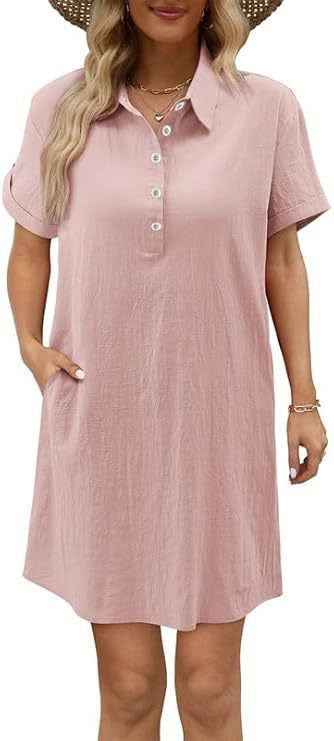 Damen lässiges Hemdkleid mit Knopfleiste und Seitentaschen Drune