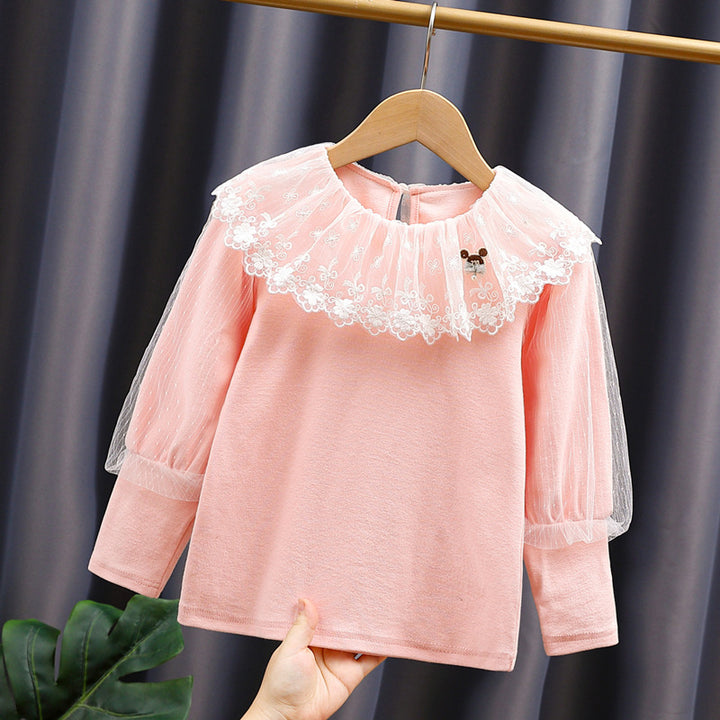 Mädchen Sweatshirt mit eleganter Spitze und transparenten Puffärmeln Drune