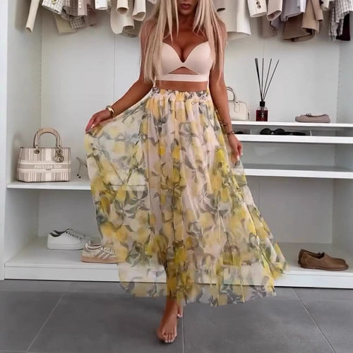Damen Maxirock mit floralen Lagen und transparentem Design Drune