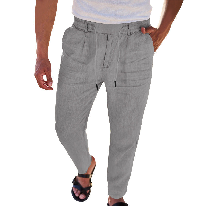 Herren lässige Leinenhose mit elastischem Bund Drune