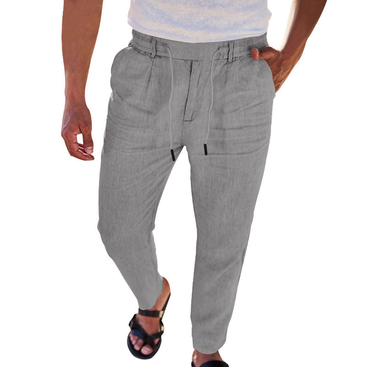 Herren lässige Leinenhose mit elastischem Bund Drune