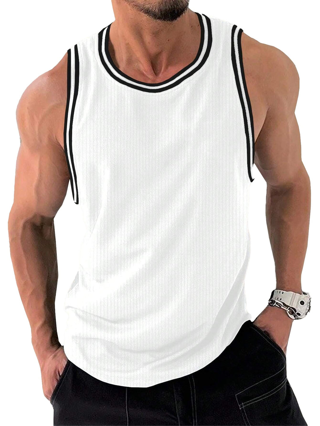 Herren Sportliches ärmelloses Tanktop mit atmungsaktivem Material und modernem Rippendesign Drune