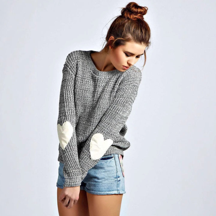 Damen Strickpullover mit Herz-Applikationen und lockerer Passform Drune