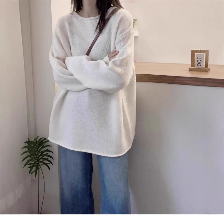 Damen Oversized Strickpullover mit lässigem Schnitt und hohem Kragen Drune