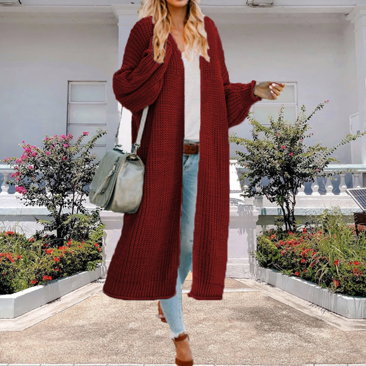 Damen Grobstrick-Langjacke mit weitem Schnitt und modischen Details Drune