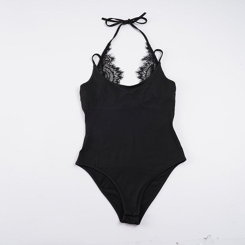 Damen Badeanzug mit elegantem Spitzeneinsatz und halterförmigem Design Drune