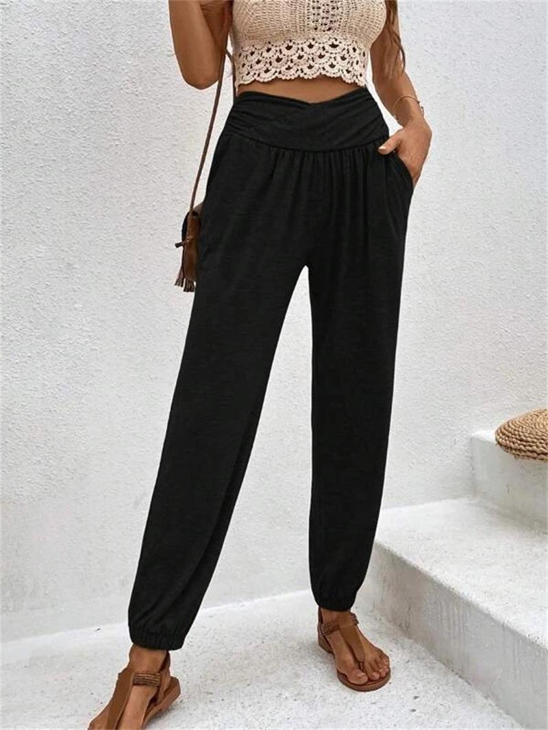Damen lässige Freizeithose mit hohem Bund und bequemen Gummizug Drune