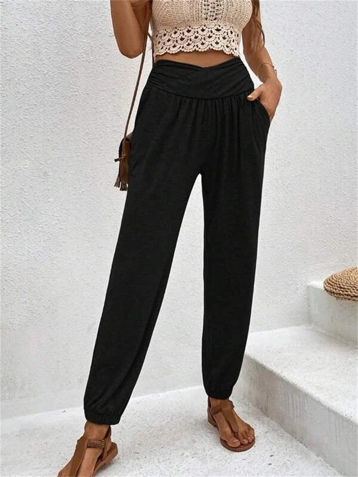 Damen lässige Freizeithose mit hohem Bund und bequemen Gummizug Drune