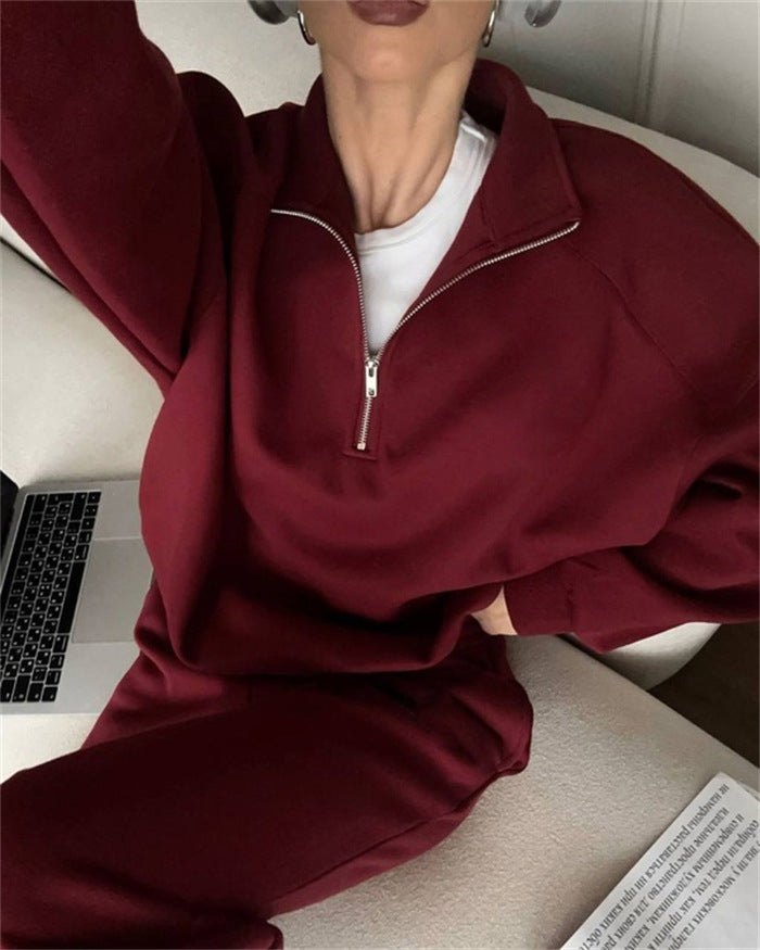 Damen sportliches Sweatset mit kurzem Reißverschluss Drune