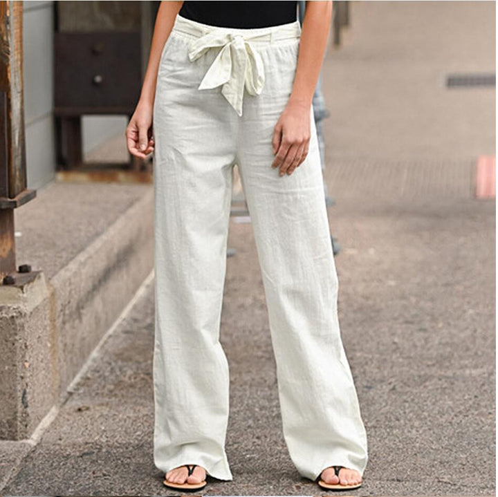 Damen nan weite Leinenhose mit Tunnelzugbund und lässigem Komfortschnitt Drune