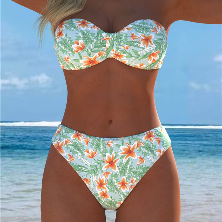 Damen Bandeau-Bikini mit einzigartigem Federmuster und hohem Taillenschnitt Drune