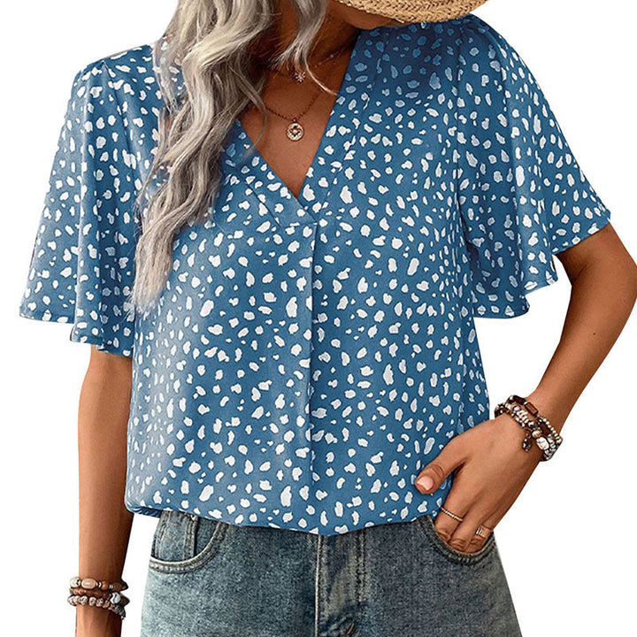 Damen V-Ausschnitt T-Shirt mit Leopardenmuster und fließendem Schnitt Drune