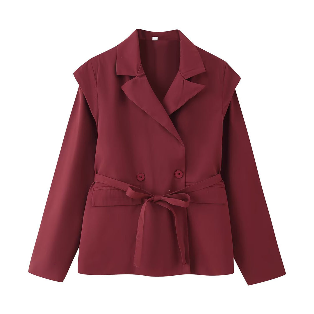 Damen elegante Blazerjacke mit taillierbarem Gürtel Drune
