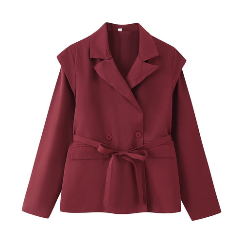 Damen elegante Blazerjacke mit taillierbarem Gürtel Drune